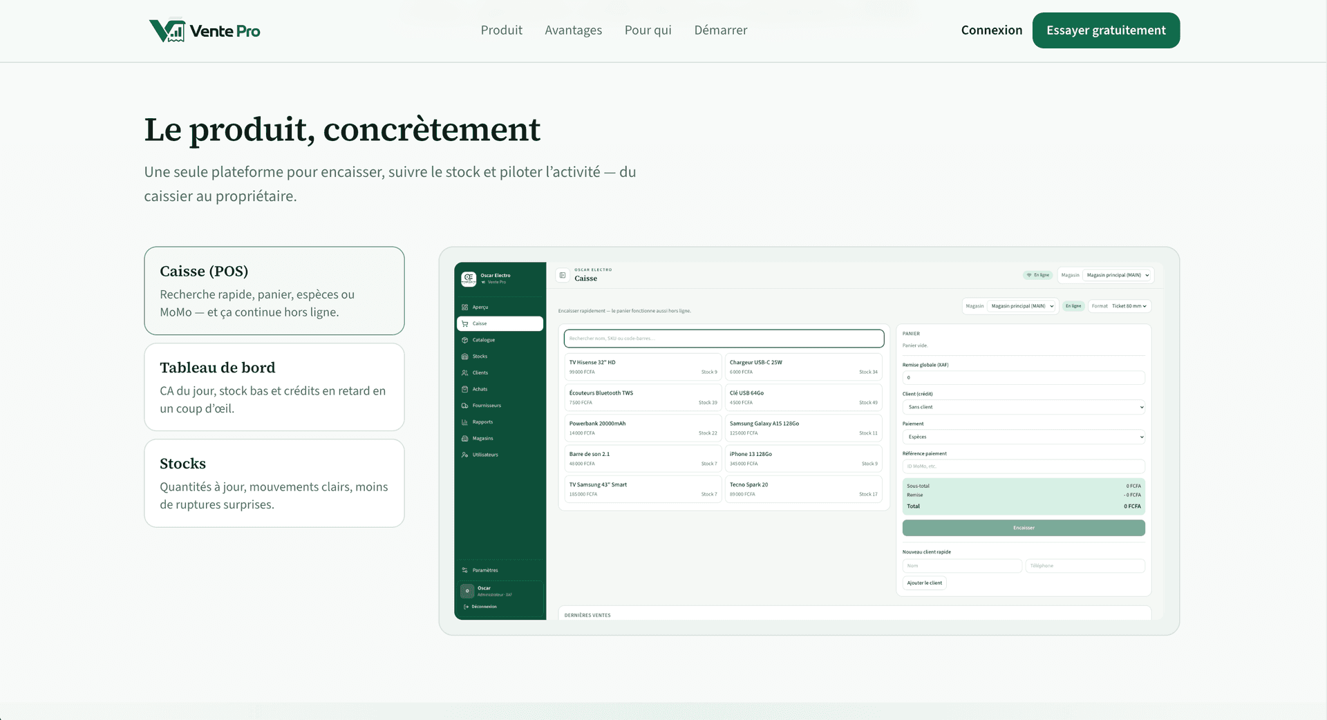 Vente Pro dashboard